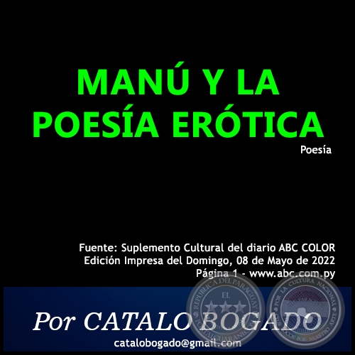 MAN Y LA POESA ERTICA - Por CATALO BOGADO - Domingo, 08 de Mayo de 2022